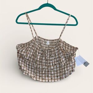 bp cropped tan floral spaghetti strap tank‎